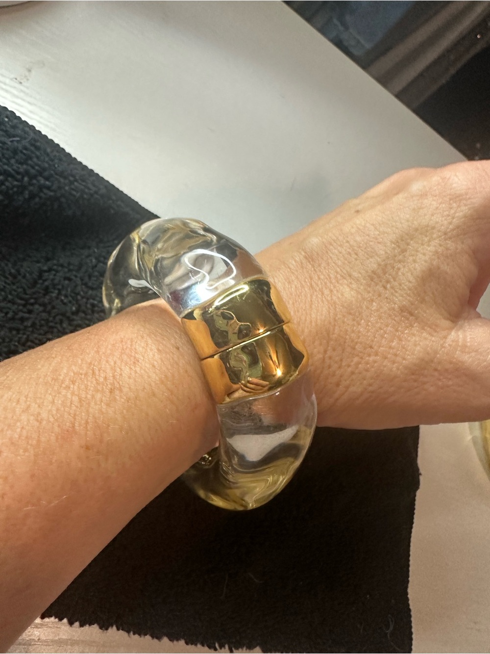 Alexis Bittar Clear Lucite Bangle with Gold Accents